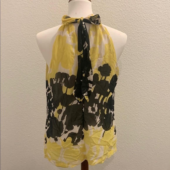 Jonathan Martin Yellow White Sheer Floral Tie Neck Sleeveless - Picture 3 of 3